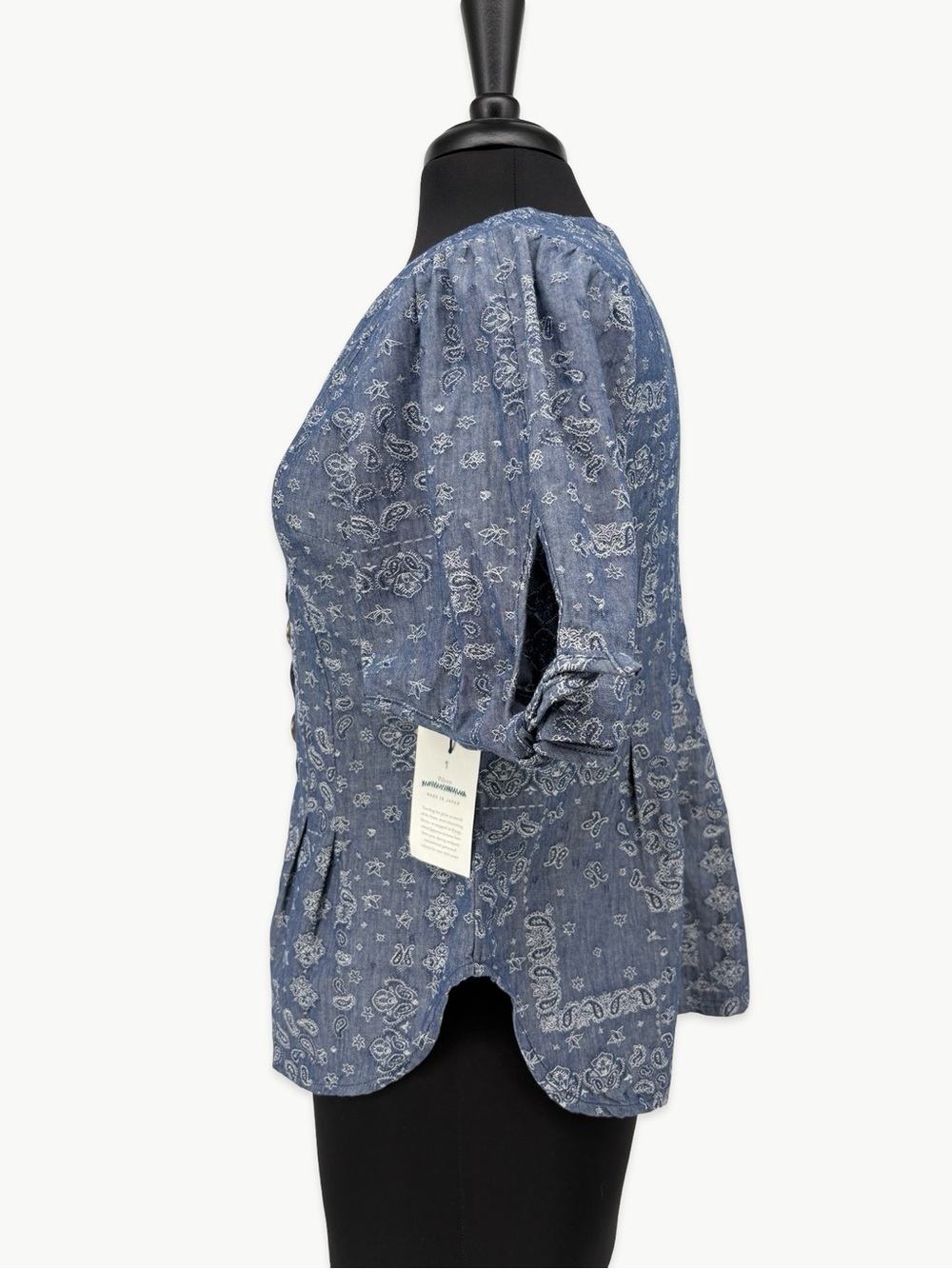 Pilcro Anthropologie Paisley Chambray Button Front Blouse Size 4 Tie Sleeve NWT - Picture 9 of 13